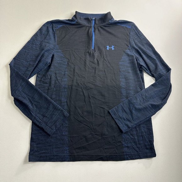 Under Armour Mens Black Blue 1/4 Zip Pullover Size XL Fitted Active Gym Training - Picture 1 of 11